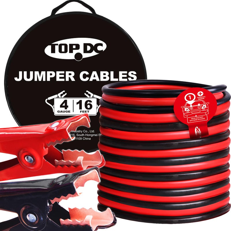 TOPDC 4 Gauge 16 Feet Jumper Cables for Car, SUV and Trucks Battery, Heavy Duty Automotive Booster Cables for Jump Starting Dead or Weak Batteries with Carry Bag, (TD-P0416) - Image 1